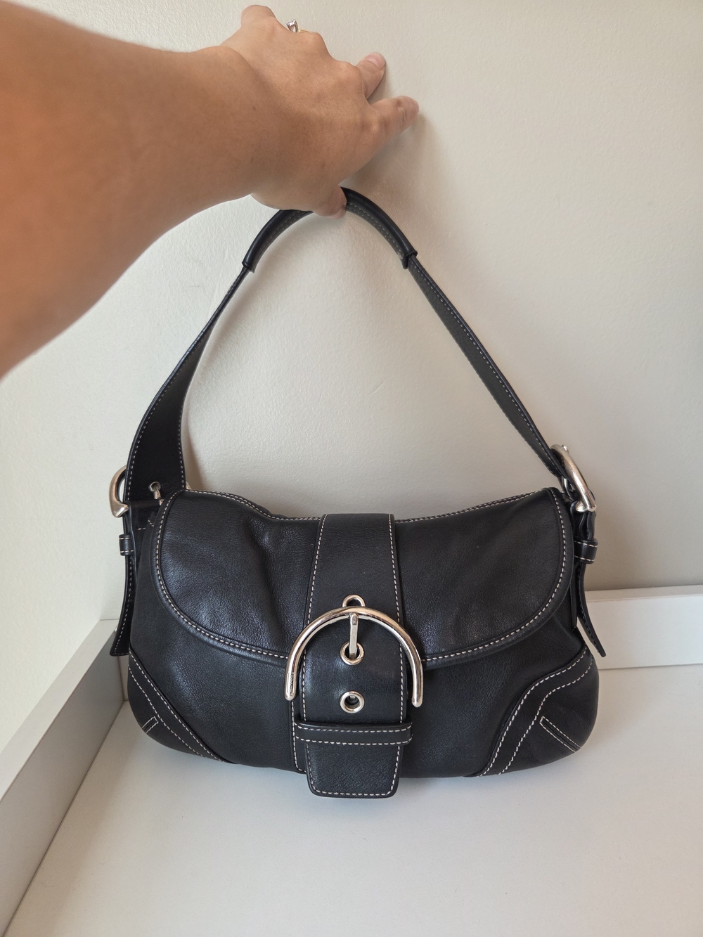 Vuntage Coach Black Leather Hobo with Silver Buckle Detail